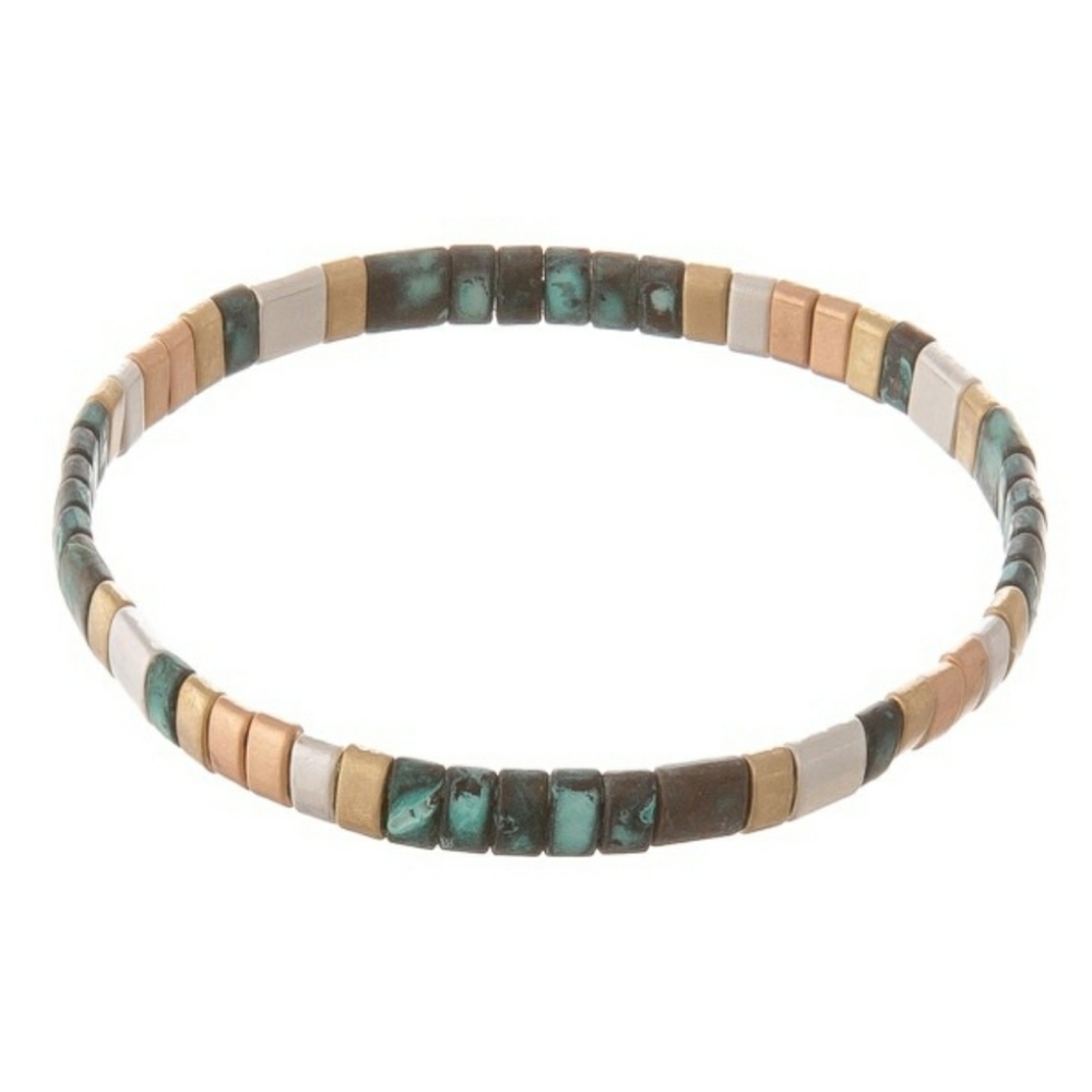 Bracelet--Turquoise Stretch Tila Beads